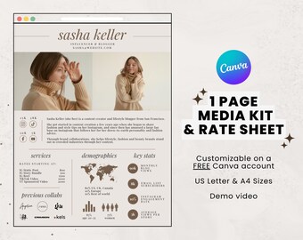 1 Page Media Kit Canva Template, Media Kit Instagram Tiktok, Media Kit Template, Blogger Media Kit, One Page Media Kit Rate Sheet Influencer