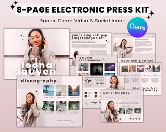 8 Page Music Electronic Press Kit, EPK for Musicians, Artist Media Kit, Singer Press Kit Canva Template, Band Media Kit, Musician EPK