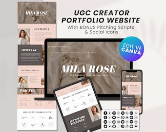 10 Page UGC Portfolio Canva Website Template | User-Generated Content Creator UGC Template Portfolio, UGC Canva Portfolio Template | Mila