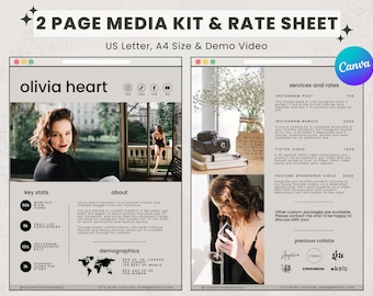 2 Page Media Kit Canva Template, Media Kit Instagram Tiktok, Media Kit Template, Blogger Media Kit, 2 Page Media Kit Rate Sheet Influencer