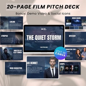 20 Page Film Pitch Deck Canva Template TV Pitch Deck Movie Pitching File Indie Film Presentation Editable Template Canva Film Pitch Deck