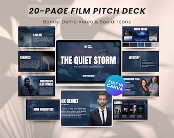 20 Page Film Pitch Deck Canva Template TV Pitch Deck Movie Pitching File Indie Film Presentation Editable Template Canva Film Pitch Deck