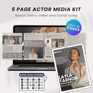 5-Page Actor Media Kit Canva Template Actor Press Kit EPK for Actors Acting Electronic Press Kit for Actress Editable Template Canva