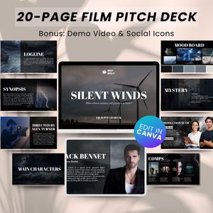 20 Page Film Pitch Deck Canva Template TV Pitch Deck Movie Pitching File Indie Film Presentation Editable Template Canva Film Pitch Deck