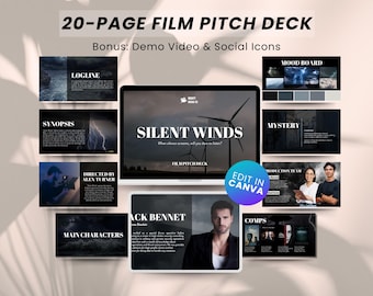 20 Page Film Pitch Deck Canva Template TV Pitch Deck Movie Pitching File Indie Film Presentation Editable Template Canva Film Pitch Deck