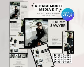4-Page Model Media Kit Canva Template Model Press Kit EPK for Models Modeling Electronic Press Kit for Models Editable Template Canva