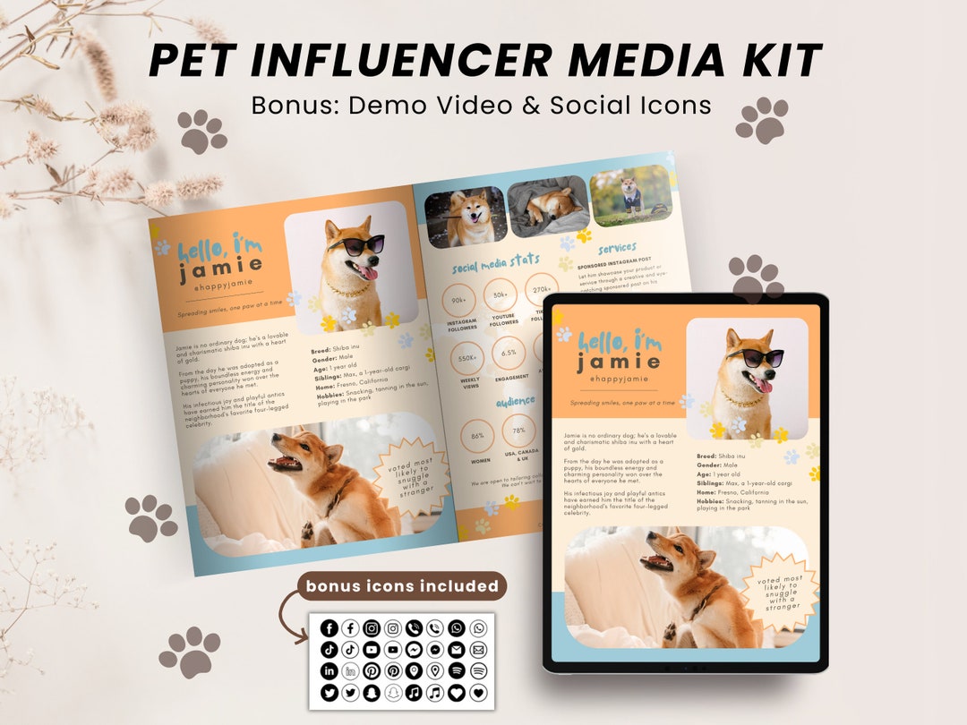 Pet Influencer Media Kit Canva Template Dogfluencer Pet Media Kit