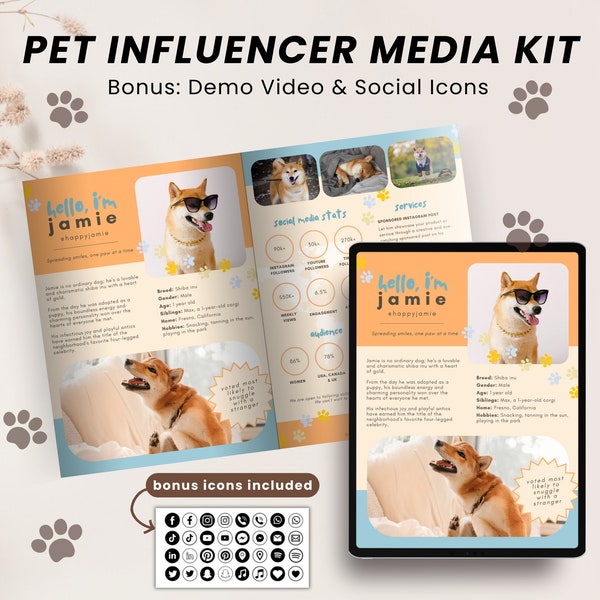 Pet Influencer Media Kit Canva Template Dogfluencer Pet Media Kit Rate Sheet Dog Media Kit for Instagram Tiktok Cat Press Kit Canva Template