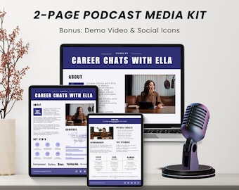 2 Page Podcast Media Kit Canva Template, Podcast Press Kit, Podcast Sponsorship, Pitch Deck Podcast, Podcaster Media Kit Template Canva