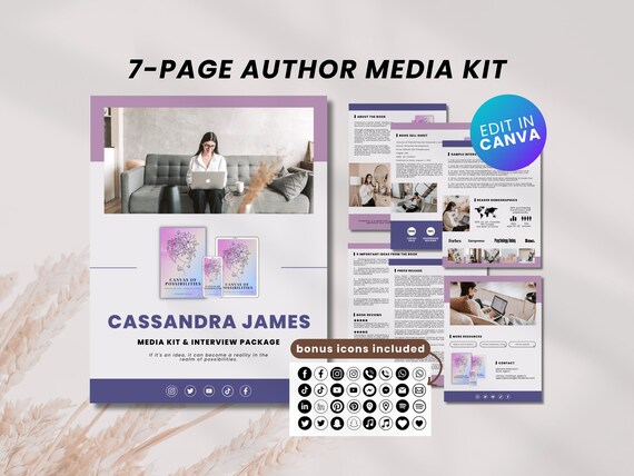 7-Page Author Media Kit Canva Template, Author Press Kit, Book Media Kit, Book Launch Press Release Canva, Writer Media Kit Canva Template