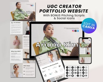 11 Page UGC Portfolio Canva Website Template | User-Generated Content Creator UGC Template Portfolio, UGC Canva Portfolio Template | Ariana
