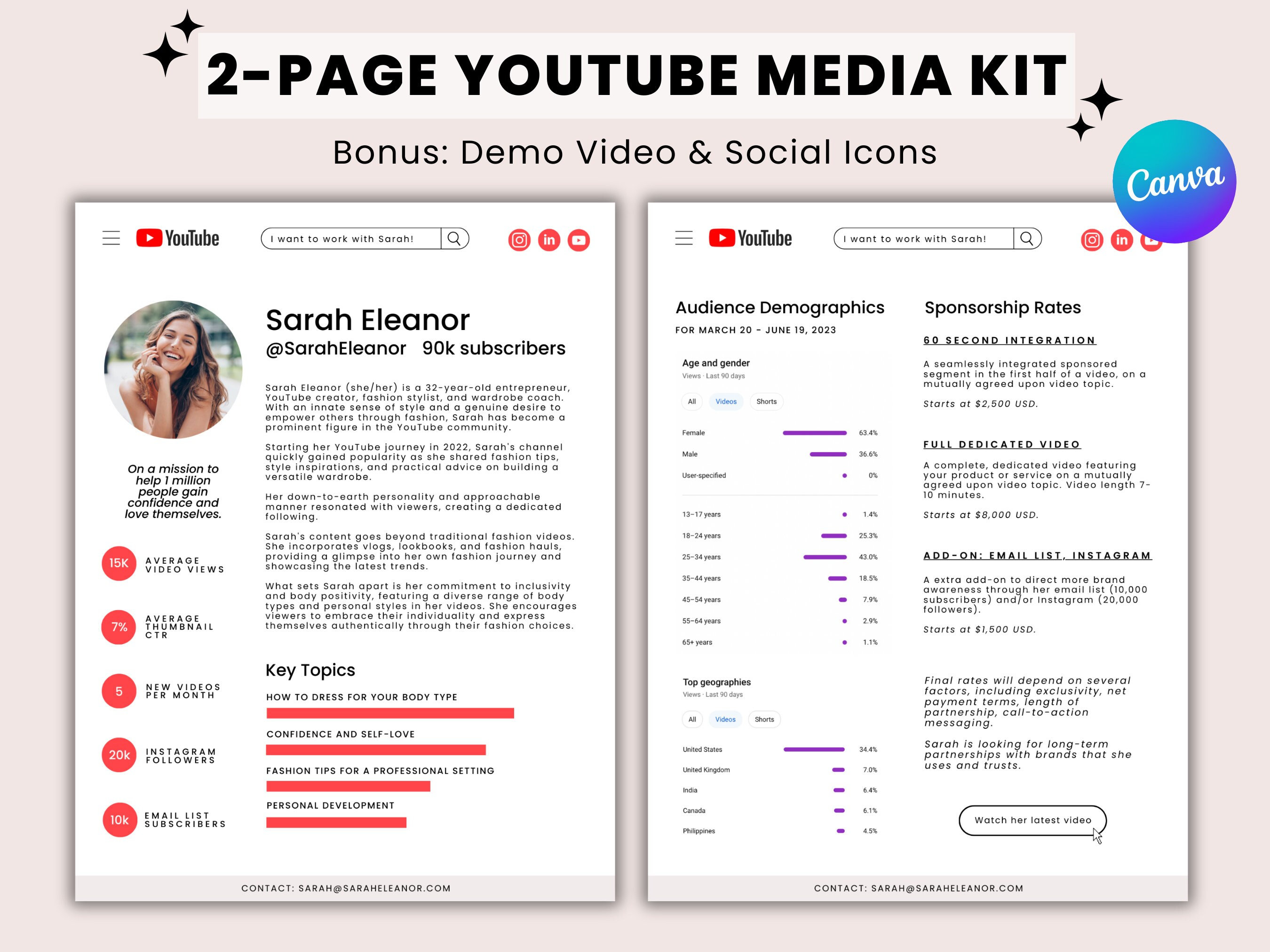 Youtube Media Kit Canva Template Youtuber Press Kit Youtube Etsy