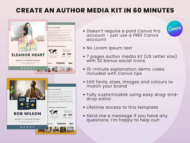 7page Author Media Kit Canva Template Author Press Kit Book Etsy