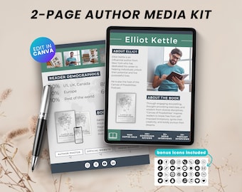 2-Page Author Press Kit Canva Template, Author Media Kit, Book Marketing Book Press Release, Book Media Kit Canva, Writer Media Kit Template