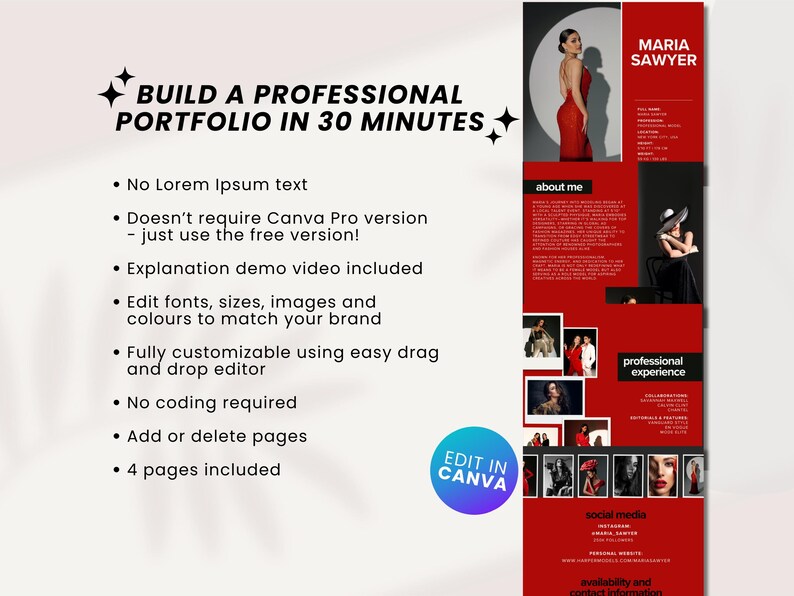 4-page Model Media Kit Canva Template Model Press Kit EPK for Models ...
