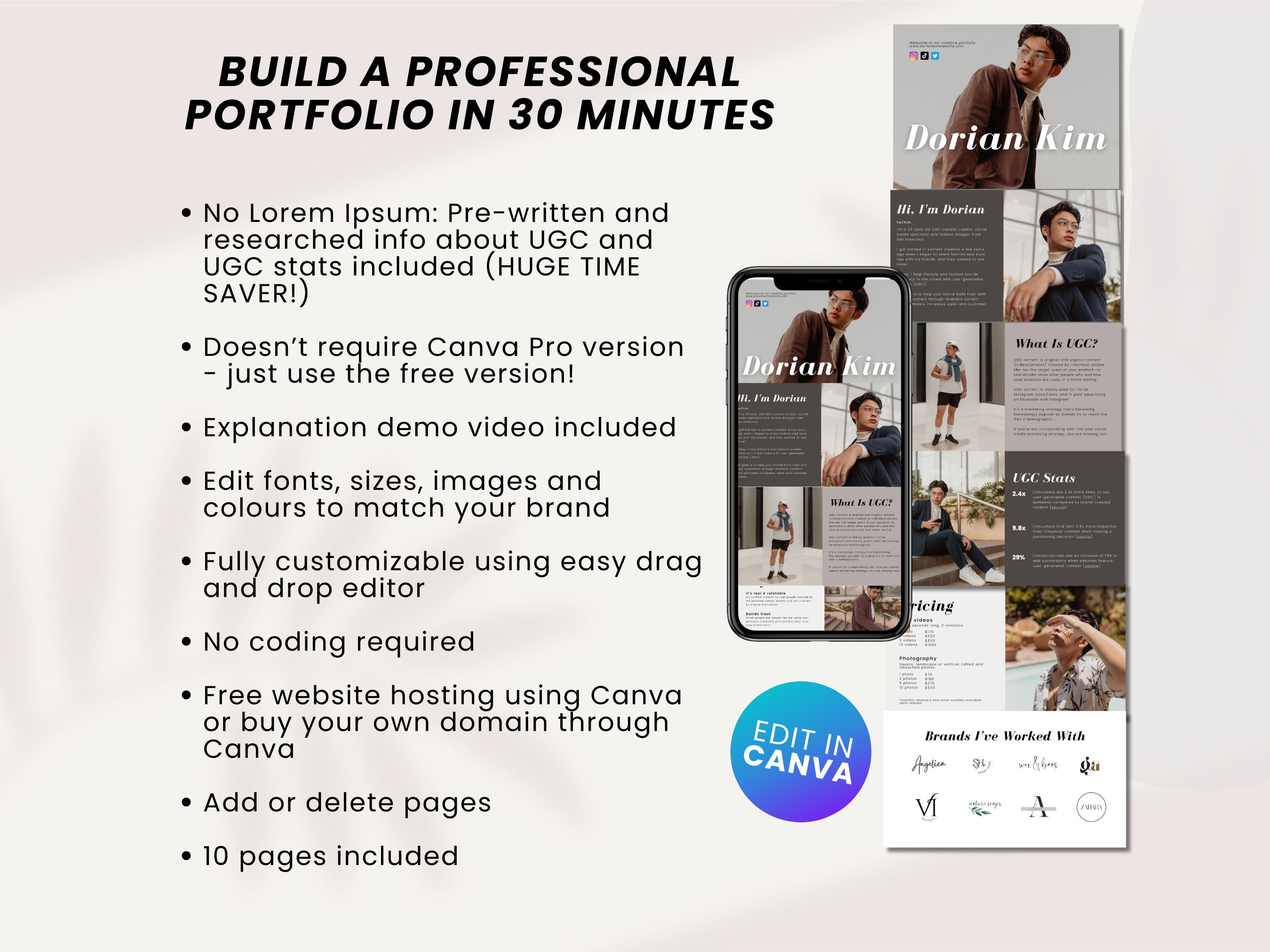 11 Page Men's UGC Portfolio Canva Website Template User-generated ...
