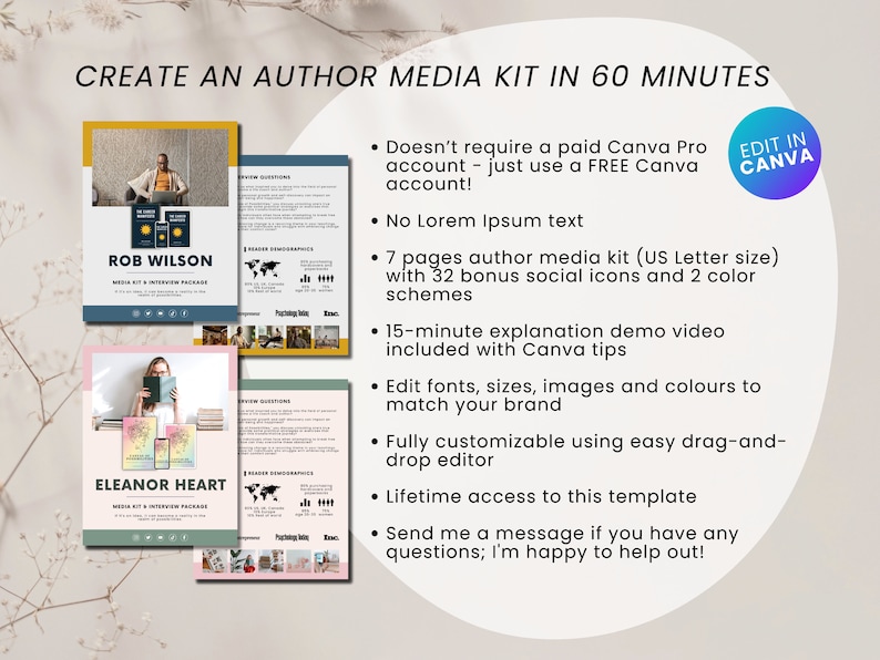 7page Author Media Kit Canva Template, Author Press Kit, Book Media