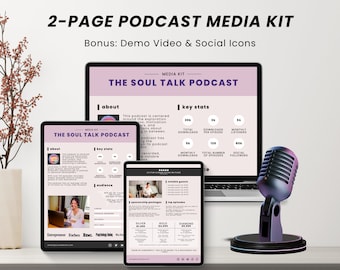 2 Page Podcast Media Kit Canva Template, Podcast Press Kit, Podcast Sponsorship, Pitch Deck Podcast, Podcaster Media Kit Template Canva