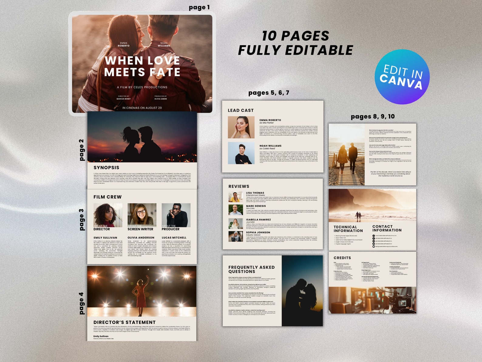 10 Page Film Press Kit Canva Template Film Media Kit Movie Press Kit
