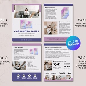 K&ouml;nnte beinhalten: Ein lila-wei&szlig;es Medienkit und Interviewpaket f&uuml;r Cassandra James, Autorin von "Reclaiming Your Happiness". Das Kit enth&auml;lt ein Titelbild, Informationen &uuml;ber das Buch und die Autorin, ein Buch-Verkaufsblatt, Beispiel-Interviewfragen, Leserdemografie und eine Liste von Publikationen, in denen das Buch vorgestellt wurde.