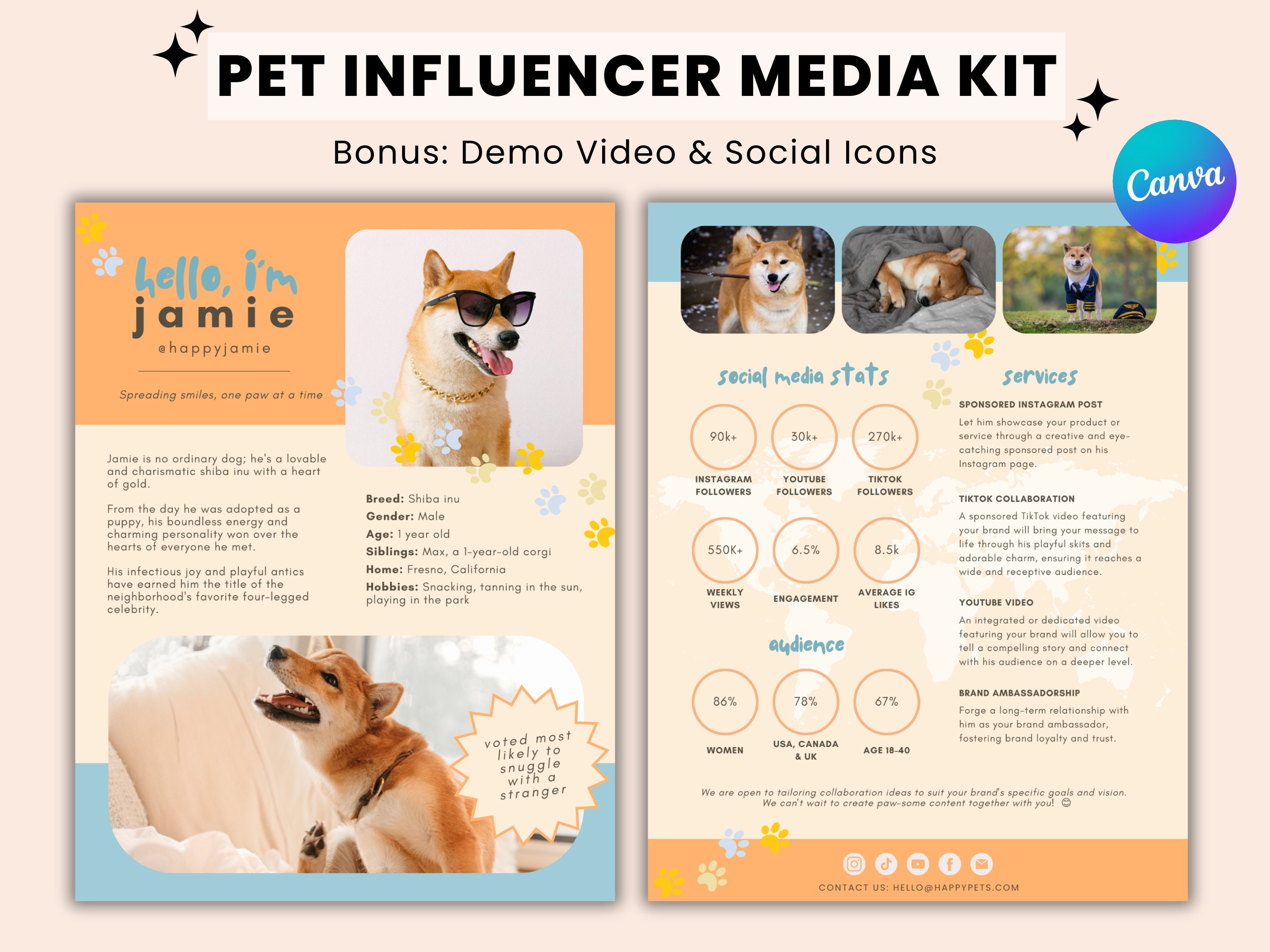 Pet Influencer Media Kit Canva Template Dogfluencer Pet Media Etsy