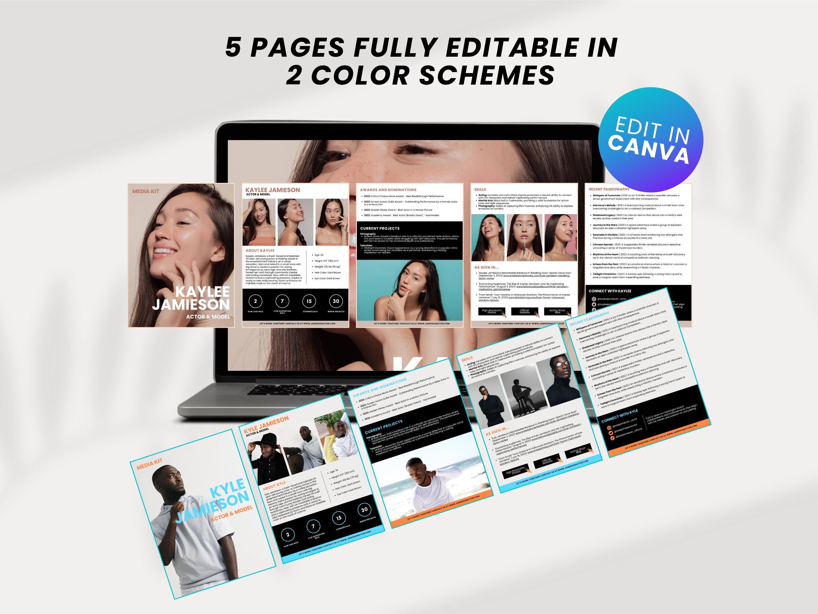 5-page Actor Media Kit Canva Template Actor Press Kit EPK for Actors ...
