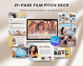 21 Page Film Pitch Deck Canva Template TV Pitch Deck Movie Pitching File Indie Film Presentation Editable Template Canva Film Pitch Deck