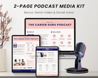 2 Page Podcast Media Kit Canva Template, Podcast Press Kit, Podcast Sponsorship, Pitch Deck Podcast, Podcaster Media Kit Template Canva