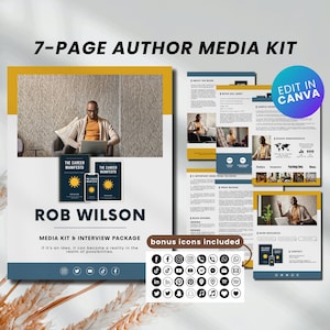 Modèle de canva de kit de médias d'auteur de 7 pages, kit de presse d'auteur, kit de médias de livre, canva de communiqué de presse de lancement de livre, modèle de canva de kit de médias d'auteur