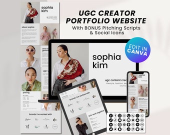 11 Page UGC Portfolio Canva Website Template | User-Generated Content Creator UGC Template Portfolio, UGC Canva Portfolio Template | Sophia