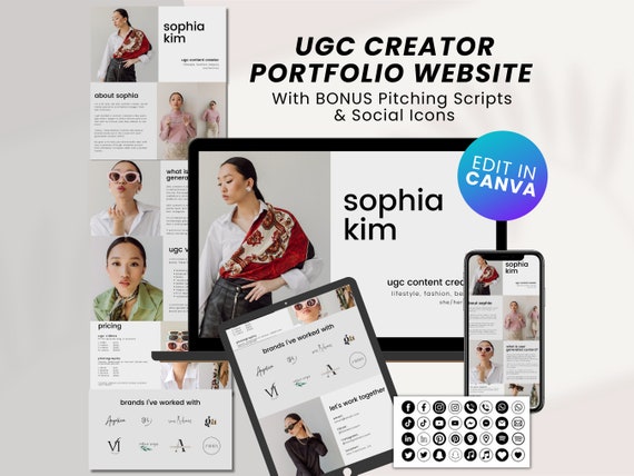 11 Page UGC Portfolio Canva Website Template | User-Generated Content Creator UGC Template Portfolio, UGC Canva Portfolio Template | Sophia
