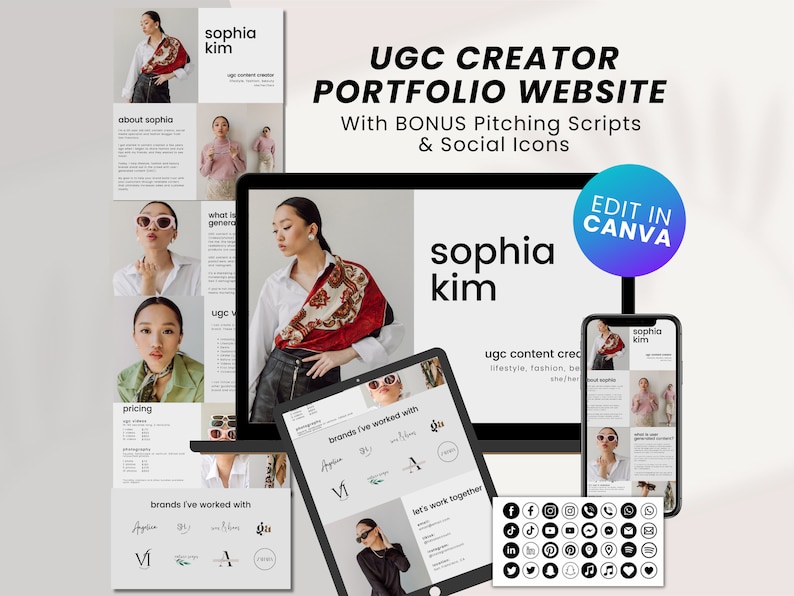 ugc canva template, editable in canva for ugc website portfolio