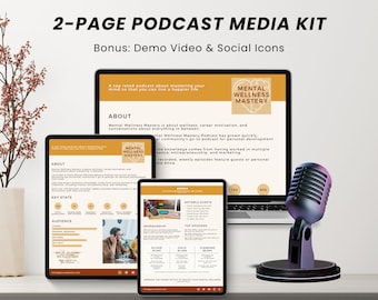 2 Page Podcast Media Kit Canva Template, Podcast Press Kit, Podcast Sponsorship, Pitch Deck Podcast, Podcaster Media Kit Template Canva