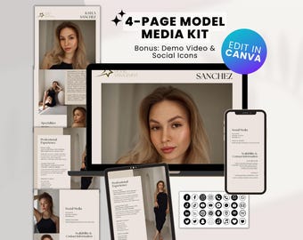 4-Page Model Media Kit Canva Template Model Press Kit EPK for Models Modeling Electronic Press Kit for Models Editable Template Canva