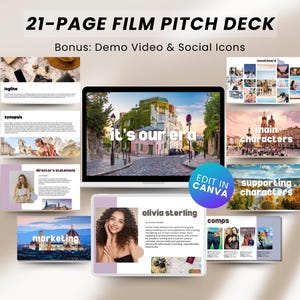21 Page Film Pitch Deck Canva Template TV Pitch Deck Movie Pitching File Indie Film Presentation Editable Template Canva Film Pitch Deck