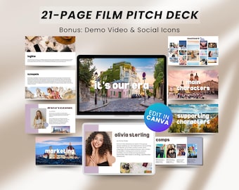 21 Page Film Pitch Deck Canva Template TV Pitch Deck Movie Pitching File Indie Film Presentation Editable Template Canva Film Pitch Deck