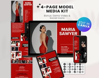 4-Page Model Media Kit Canva Template Model Press Kit EPK for Models Modeling Electronic Press Kit for Models Editable Template Canva