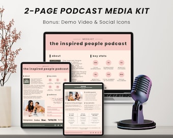2 Page Podcast Media Kit Canva Template, Podcast Press Kit, Podcast Sponsorship, Pitch Deck Podcast, Podcast Media Kit Template