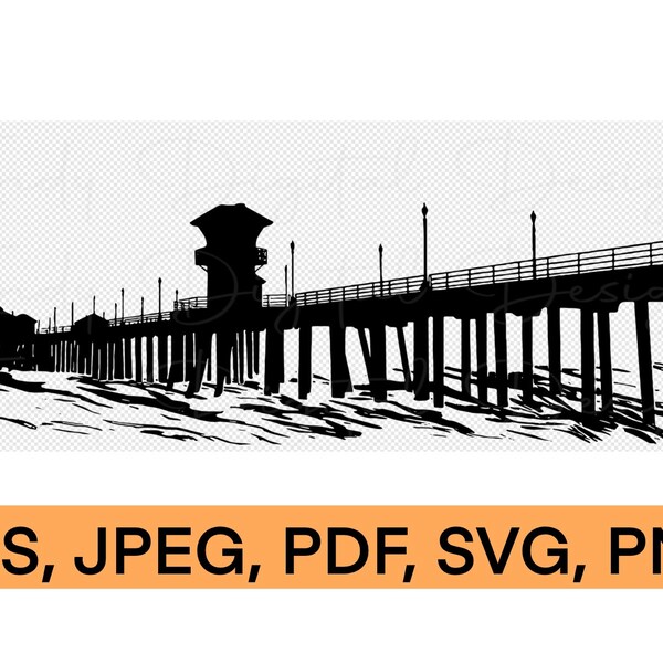 Huntington Beach California Pier in silhouette digital download