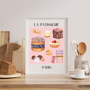 French Pastries La Pâtisserie Print, Food Print, French Print, Paris Print, Pink Print, Digital Download, Instant Download