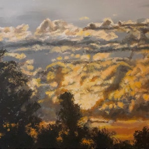 Untitled sunset 18&quot; by 24&quot; original acrylic landscape. Cloud painting, colorful sky, original sunset painting, healing art, infused painting
