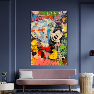 Diamond Mickey Painting | Banksy Style Wall Art | Original Painting | 100% Hand Painted Pop Art
