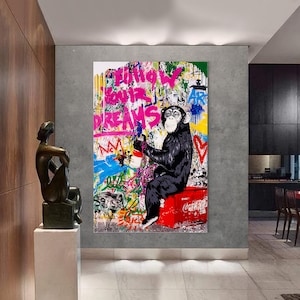 Follow Your Dreams Painting | Banksy Style Wall Art | Original Painting | 100% Hand Painted Pop Art