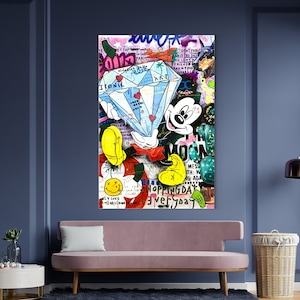 Mickey Mouse Diamond Painting | Banksy Style Wall Art | Original Painting | 100% Hand Painted Pop Art
