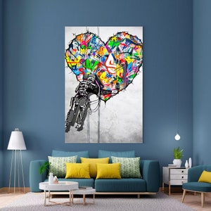 Love on Wall Painting | Banksy Style Wall Art | Original Painting | 100% Hand Painted Pop Art