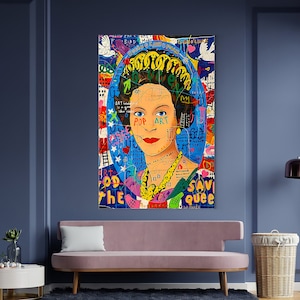 Queen Elizabeth Oil Painting | Banksy Style Wall Art | Original Painting | 100% Hand Painted Pop Art