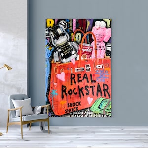 Real Rockstar Birkin Painting | Banksy Style Wall Art | Original Painting | 100% Hand Painted Pop Art