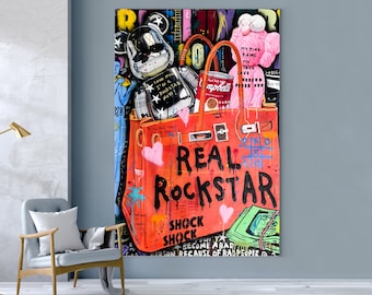 Real Rockstar Birkin Painting | Banksy Style Wall Art | Original Painting | 100% Hand Painted Pop Art
