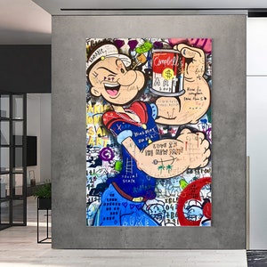 Campbell&#39;s Popeye Painting | Banksy Style Wall Art | Original Painting | 100% Hand Painted Pop Art