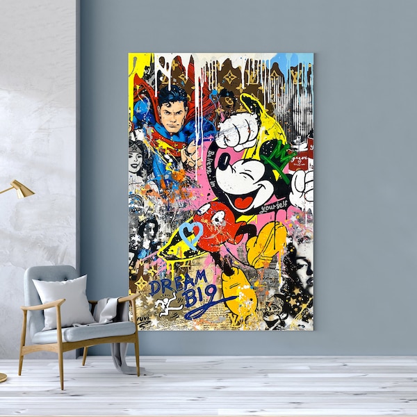 Dream Big Mickey Painting | Banksy Style Wall Art | Original Painting | 100% Hand Painted Pop Art